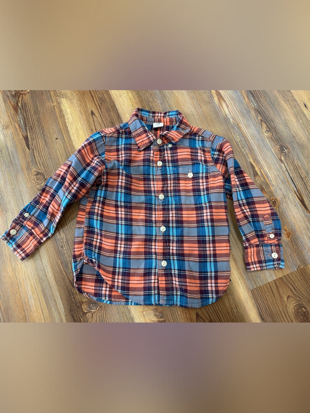 BABYGAP 3T Plaid Button-Up Shirt in Orange & Blue